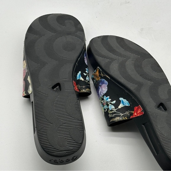 Goats Slides Size 8 / 38Black Flowers Flip Flops Sandals Slip On Beach Pool - Picture 11 of 12